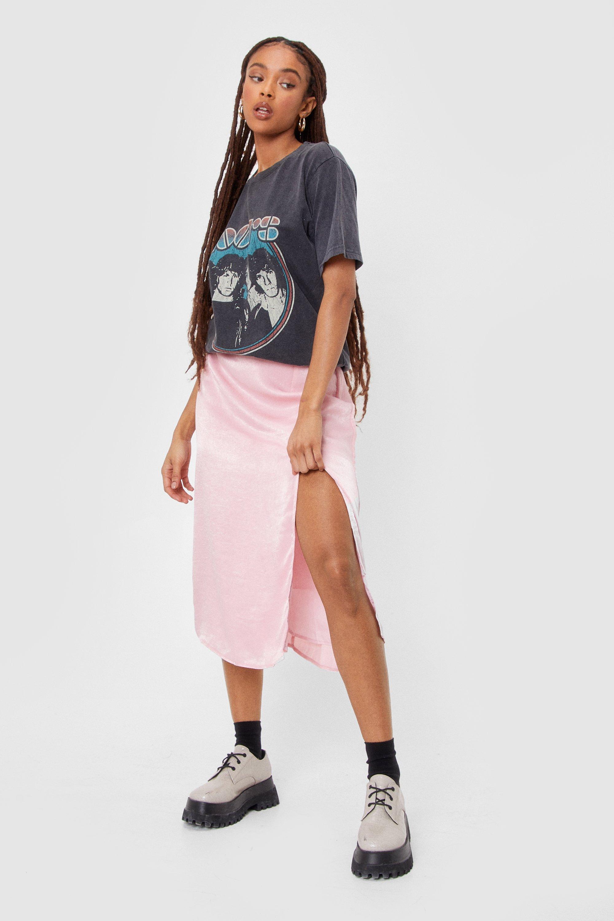 Slit Satin High Waisted Midi Skirt